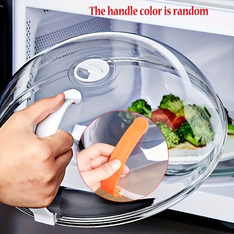 Transparent Abs Microwave Splatter Cover with Steam Vent and Easy-Grip Handle, Oil-Resistant, Kitchen Safe, Ideal for Microwaves