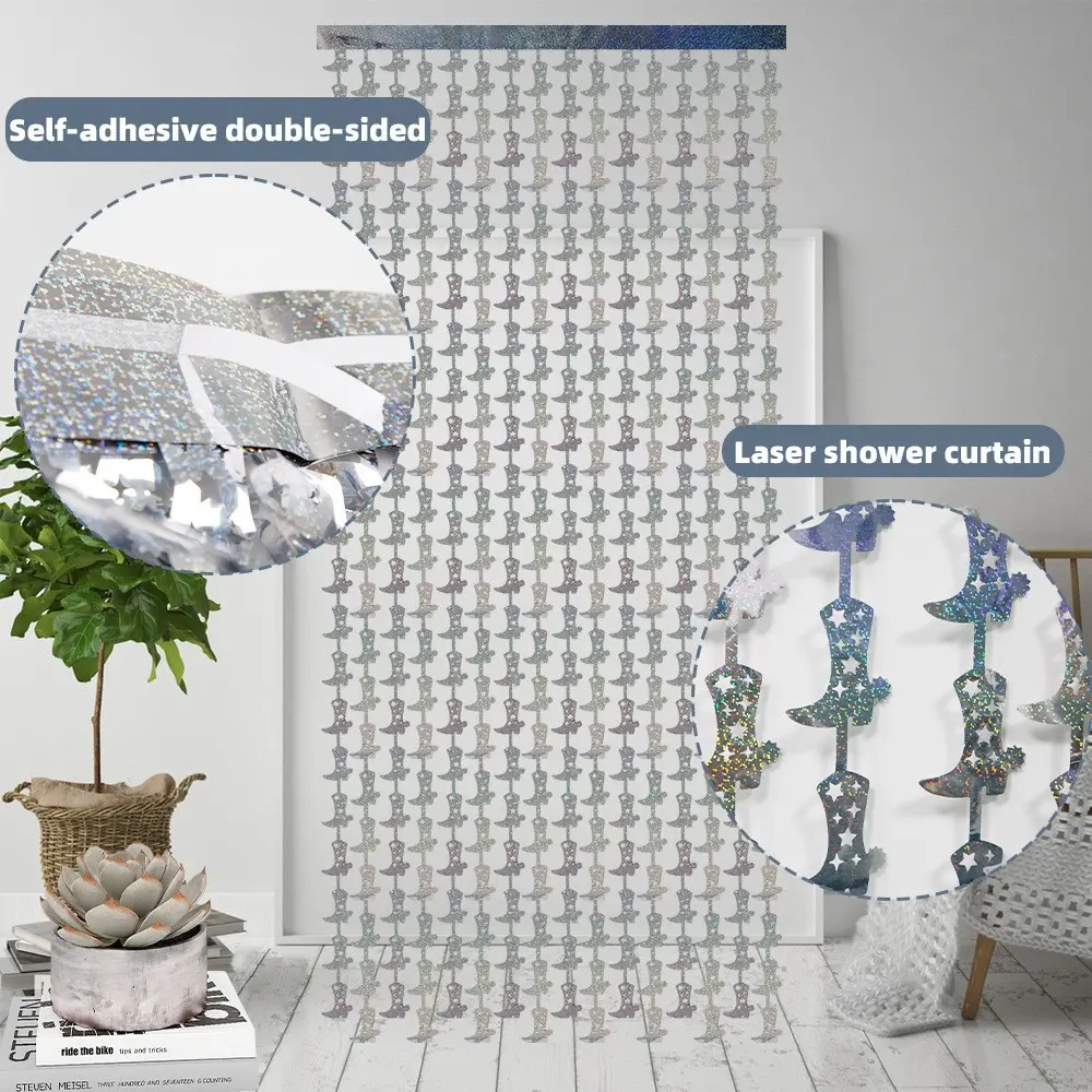 New 2m Laser Shower Curtain Halloween Decoration, Silver Color Rain Curtain, Party Decor, Boot Halloween Accessory, Door Curtain