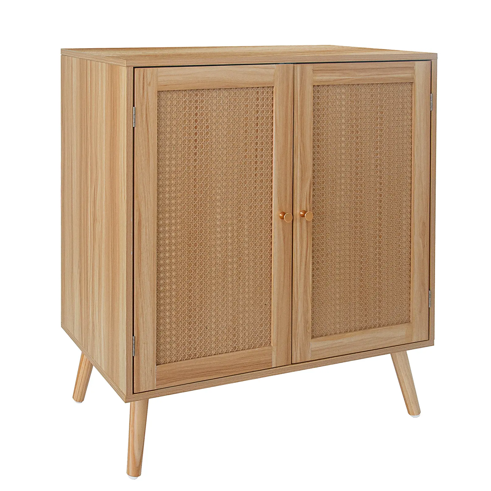 Modern Rattan Sideboard Buffet Cabinet – Adjustable Shelves, Sturdy Wood Feet, Double Doors, Storage
