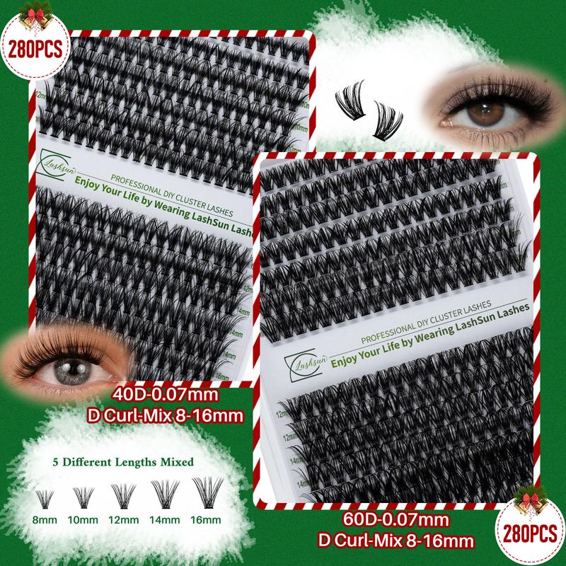 Wispy Individual Segmented False Eyelash with Lash Remover & Lashes Curler & Lash Glue & Tweezers Kit, DIY Eyelash Extensions, 1 Set Natural Curling Cluster Eyelash for Women Makeup