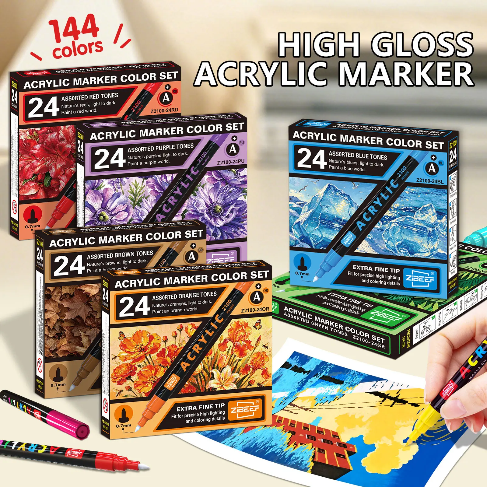 Guangna Acrylic Paint Marker Pen, 24 Colors, 0.7mm Fine Tip, Strong Coverage, Ideal for Art, DIY, School Supplies, Back-To-School Season