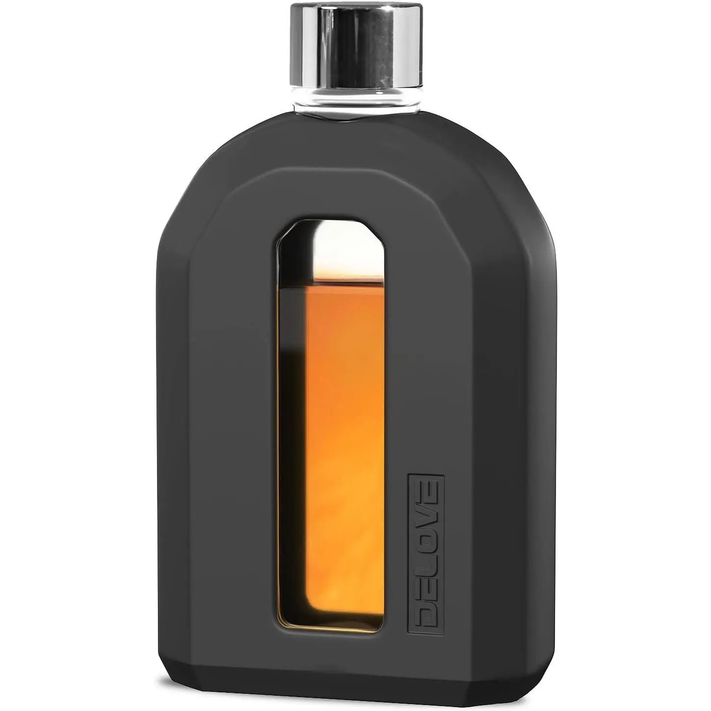 Modern Glass Hip Flask with Silicone Sleeve, Small Portable Travel Liquor Flask, Clear Pocket Drinking Alcohol Flask for Men&Women, Ideal for Wedding Party Groomsman Bridesmaid Gift, 7.5oz/220ml Black