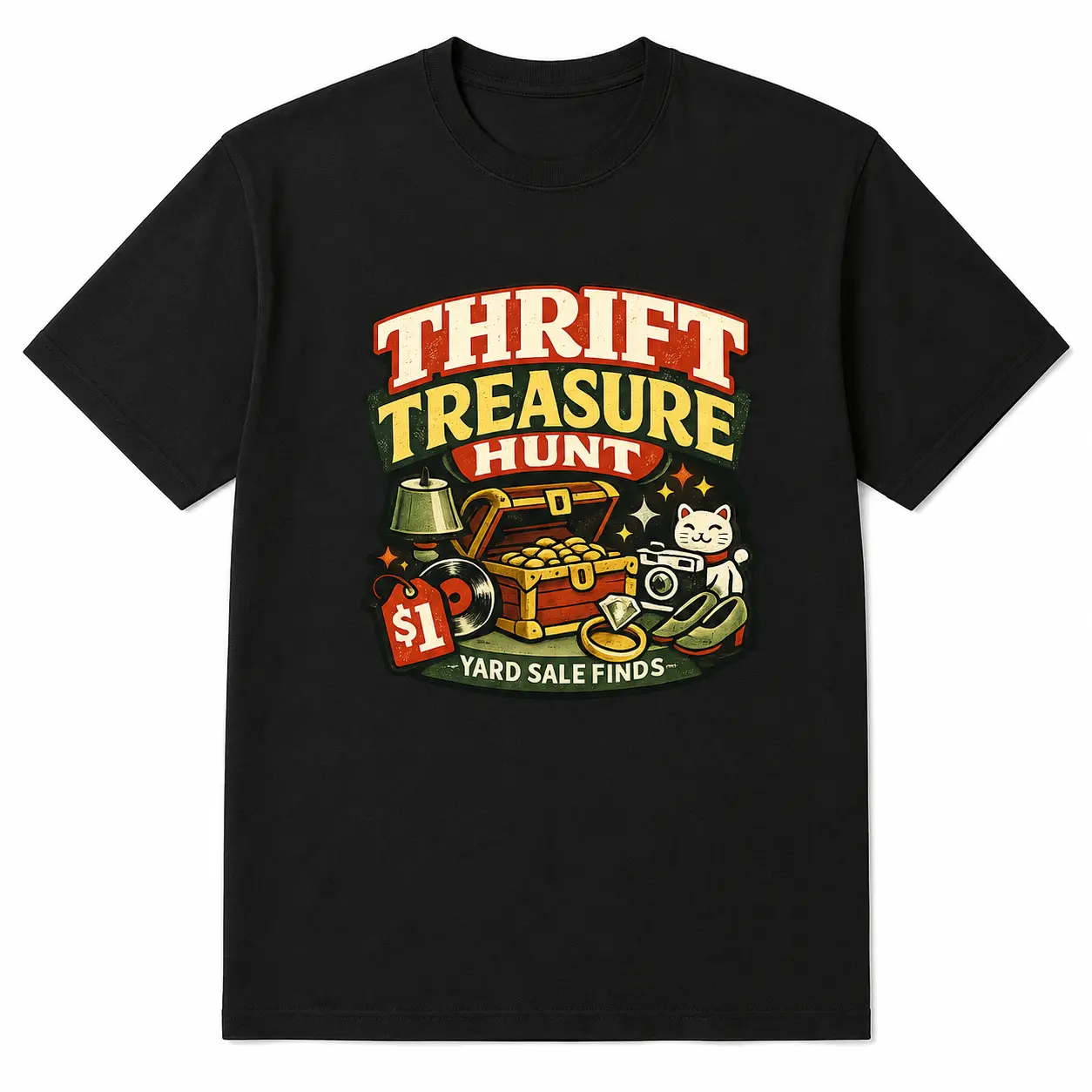 Thrift and Yard Sale Culture T-shirt, Original Lifestyle Design for Thrifters, flea-market fans, and vintage shoppers