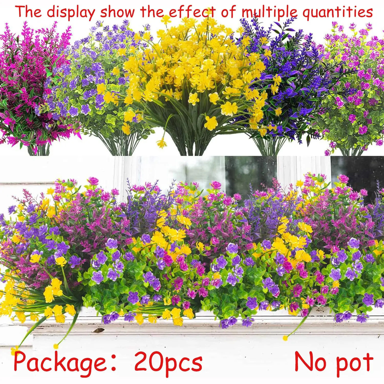 Artificial Flower, 20 Bundles UV Resistant Spring Flowers, Fake Flowers Outdoor, Artificial Plants, Hanging Planter, Home Garden Decor, Fruit, Fake Flowers Bouquet