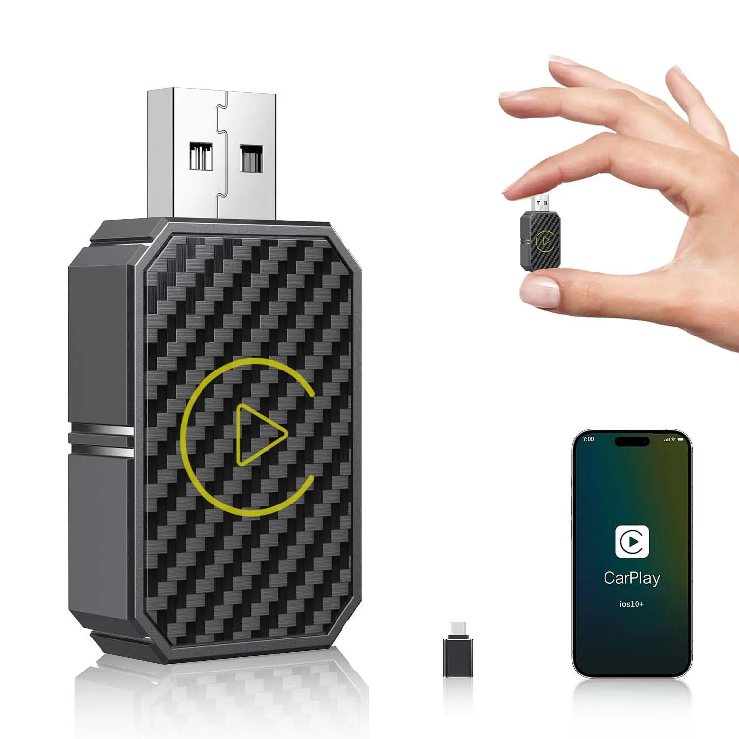 Mini Wireless CarPlay Adapter for Apple, Plug & Play Low Latency Converts Wired to Wireless CarPlay Dongle for iPhone iOS 10+, Connection Fast & Stable