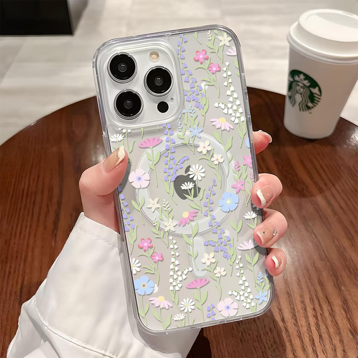 Wild Floral Pattern Magnetic Clear Compatible with MagSafe Shockproof Protective Phone Case Cover for iPhone X 11 12 13 14 15 16 17 Pro Max Plus Air 17e