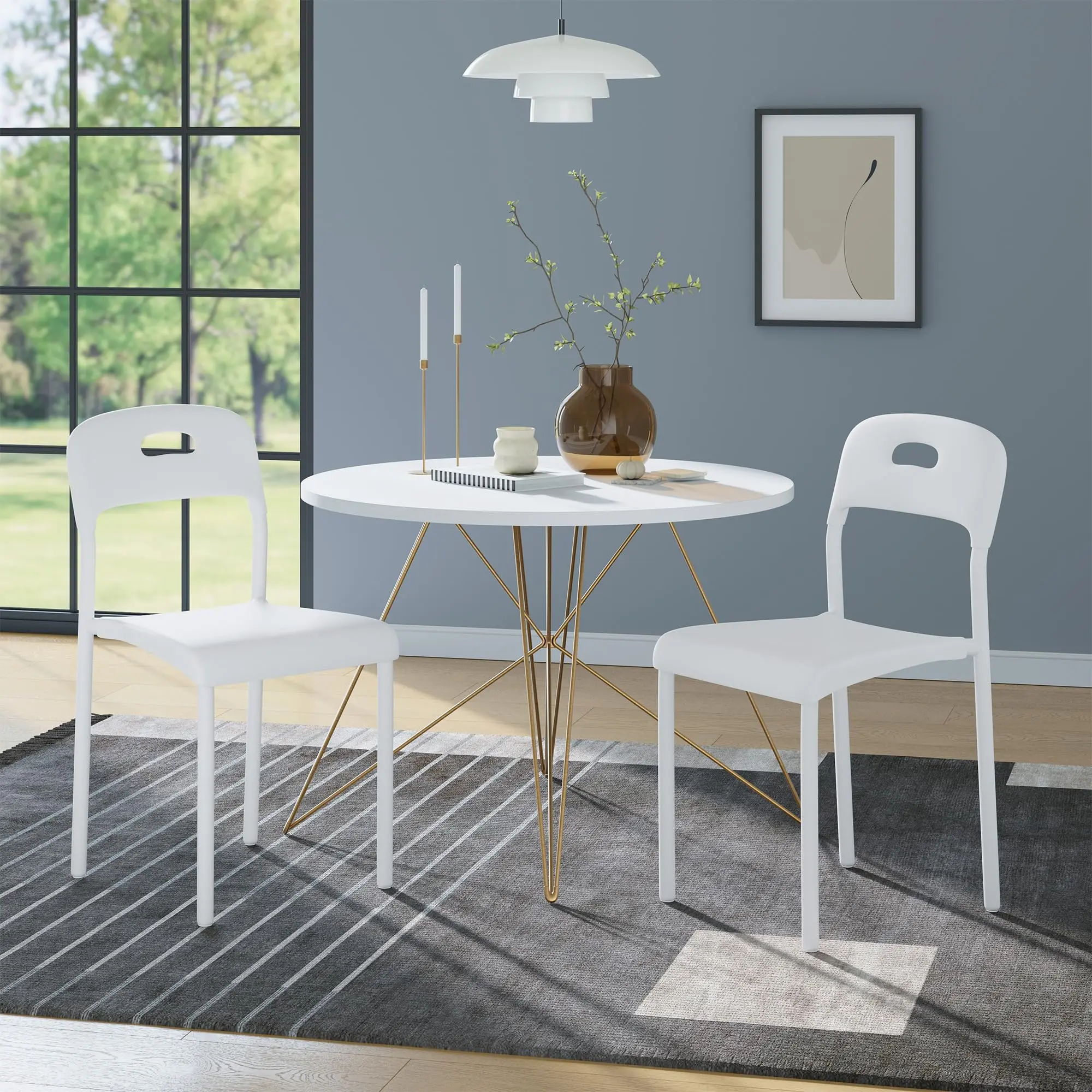 Garvee Stackable Modern Plastic Dining Chairs Set of 2 - Metal Legs, Contoured Back, 250 lbs Max, Waterproof, Stain-Resistant, Easy Setup - for Kitchen, Living Room, Indoor/Outdoor Use