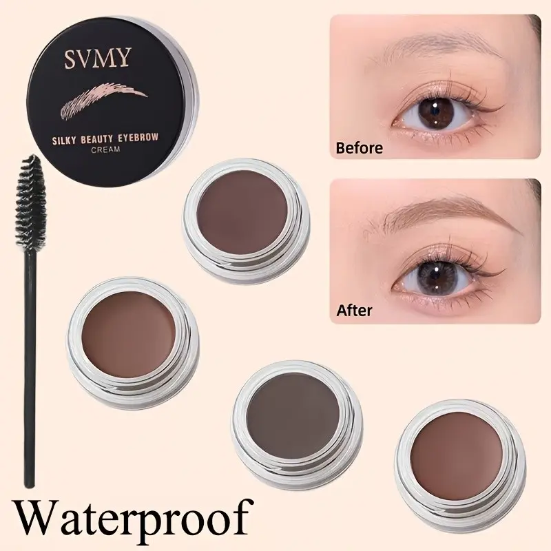 Long-Lasting Waterproof Eyebrow Balm + Brush, Tinted Brow Cream, High Pigmentation, Natural Brow Shape, 4 Colors, Daily Makeup for Women, Brow Makeup Products
