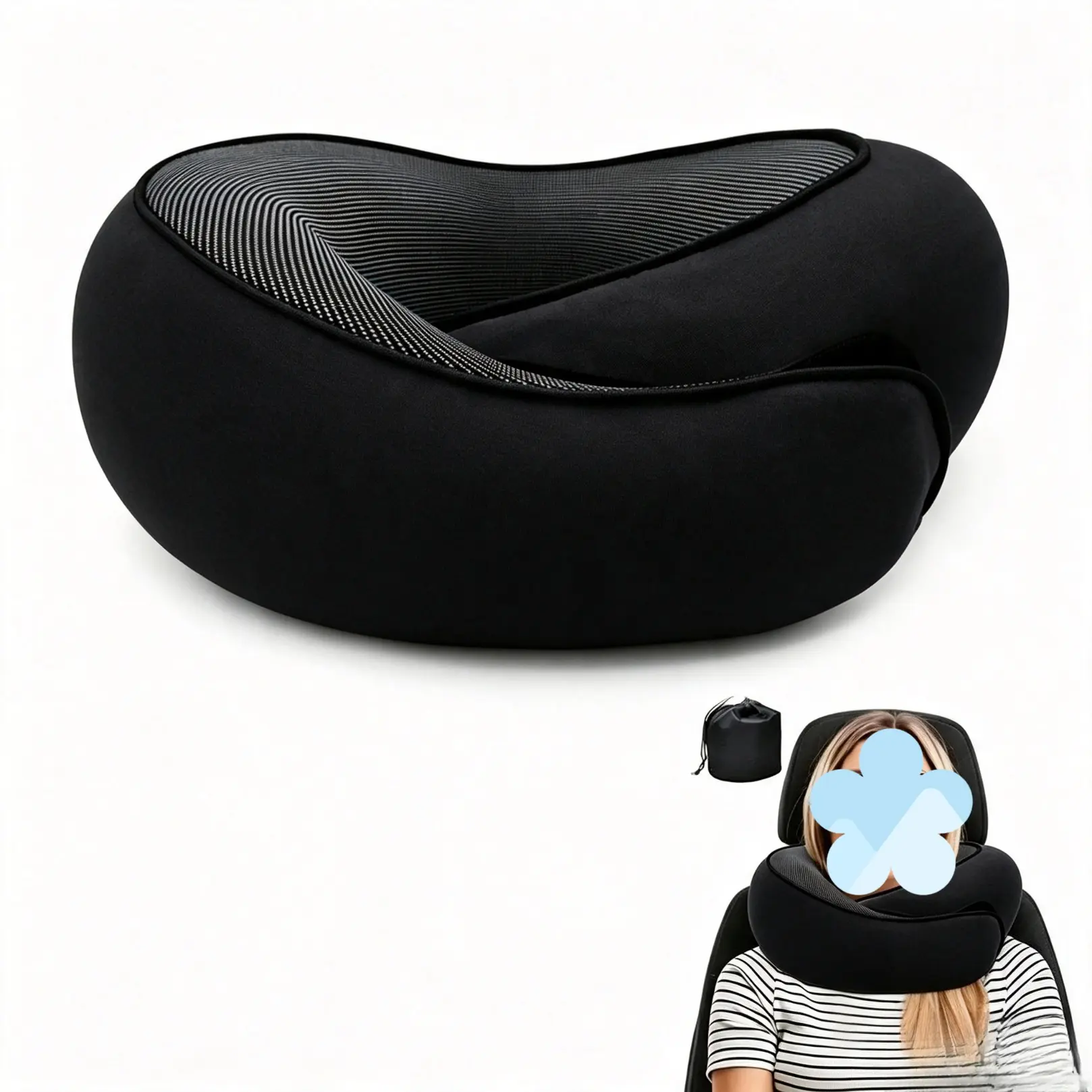 Breathable Wrap Twist Memory Foam Travel Neck Pillow, Support Cushion With Storage Bag, Portable Neck Rest For Airplane, Car, Office Nap Use