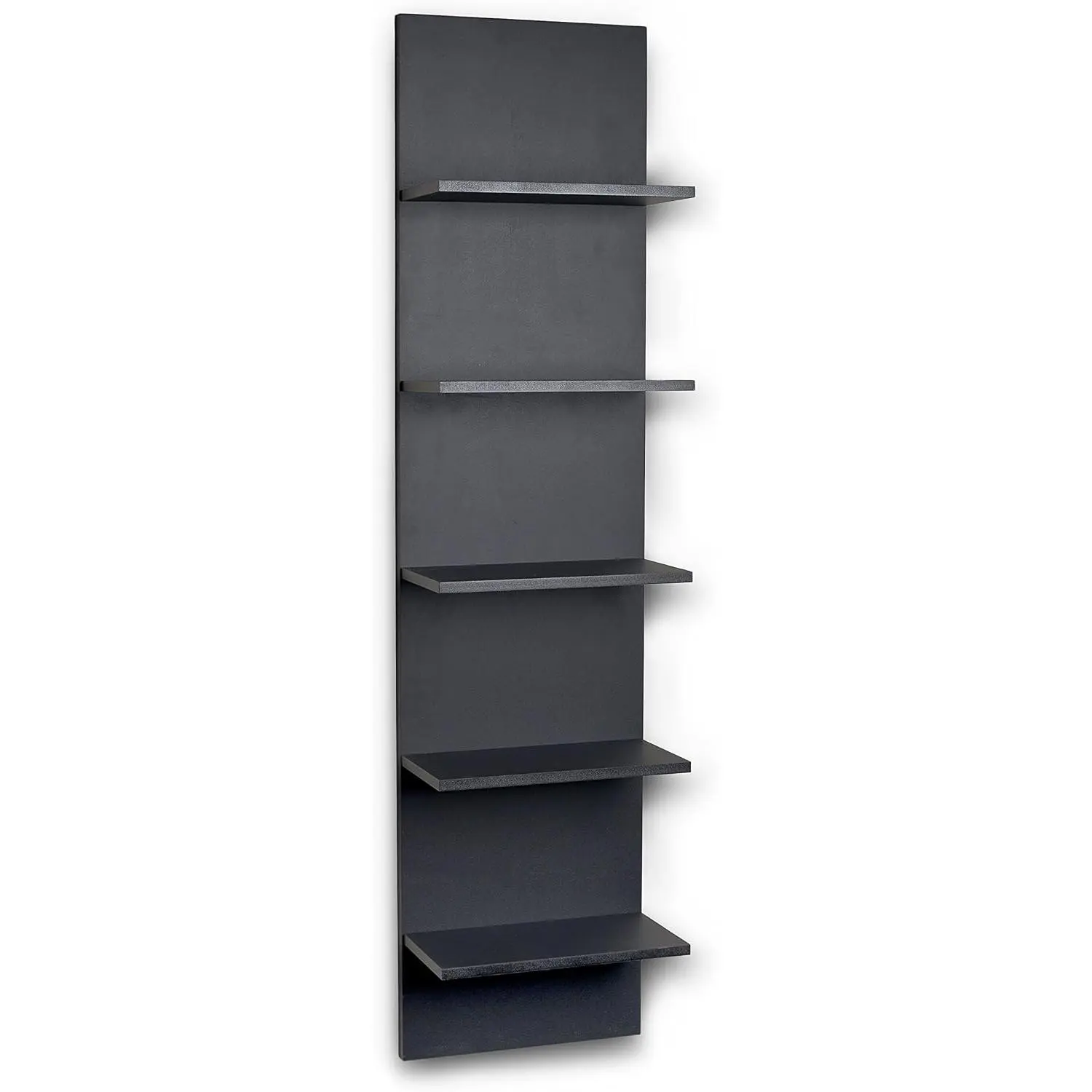 . Narrow Decorative Wall Mount Vertical Shelving Unit – Modern Column with 5 Shelves  or Office for ooks, Décor Display (lack)