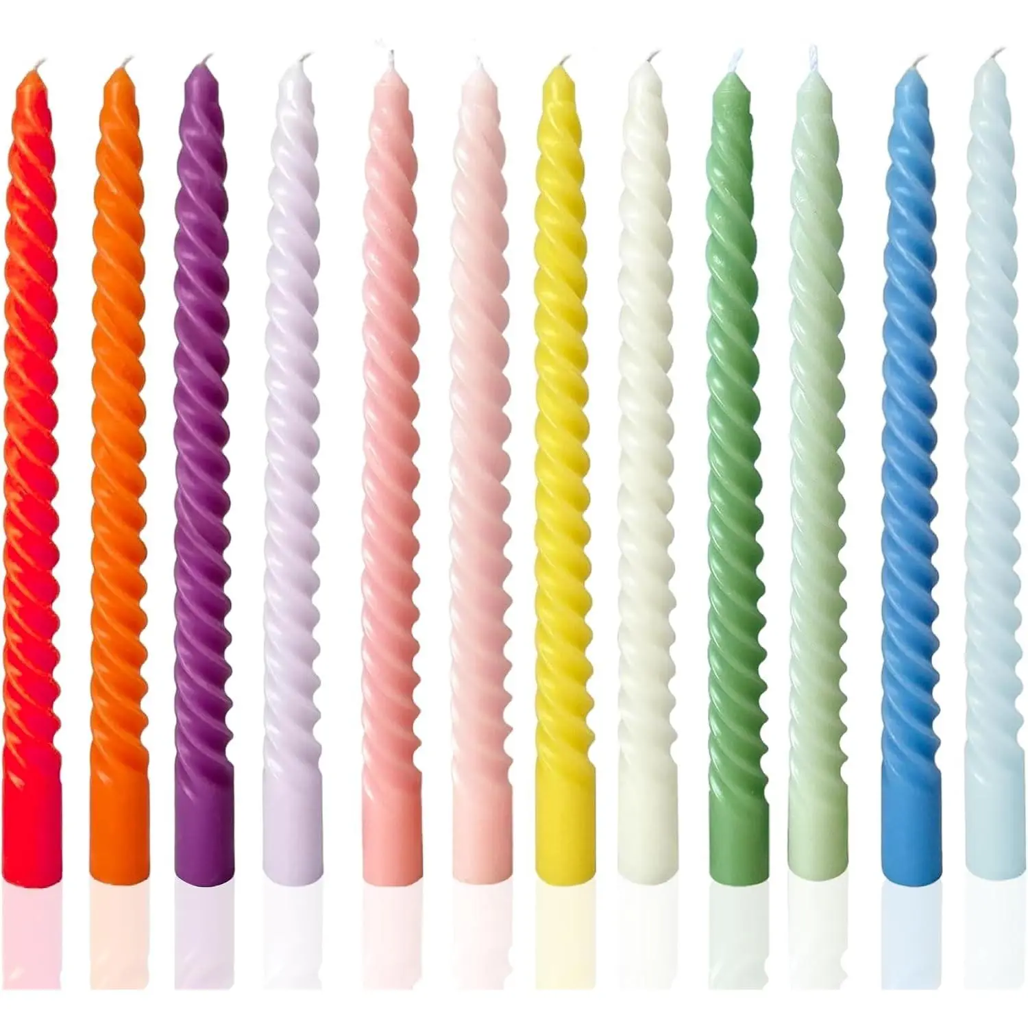 Colored Spiral Taper Candles, Unscented Pastel Candles for Religious & Spiritual Settings, Holiday & Home Decoration, 10 inch, 12 Pack (12 Colors)