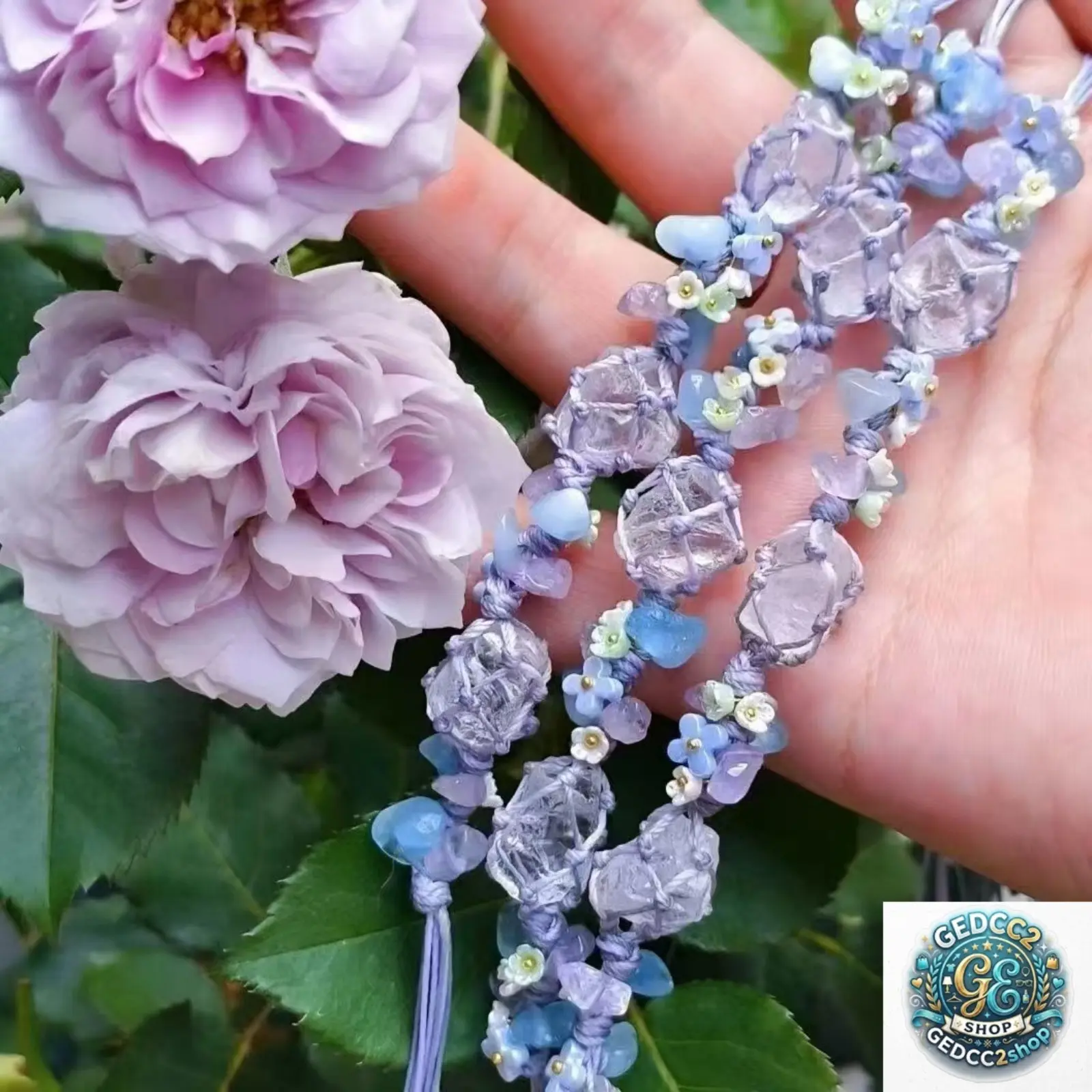 Women's Handmade Macrame Flower Crystal Beaded Woven Bracelet - Boho Summer Jewelry, Friendship Gift for Camping & Hiking Enthusiasts