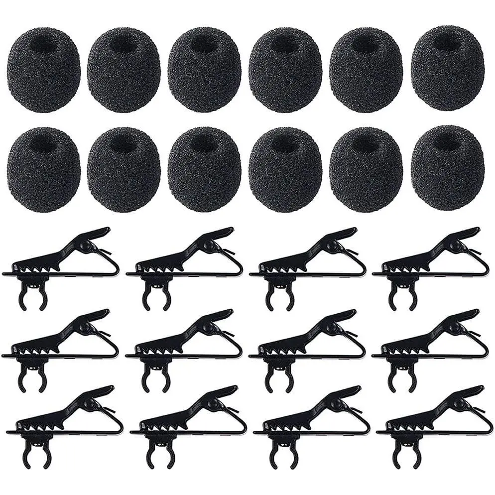 Lavalier Microphone Clip Kit - 12 Metal Tie Clips, 12 Windscreen Covers for Noise Reduction, High-Quality Audio Recording (Lapel Microphone Accessories)