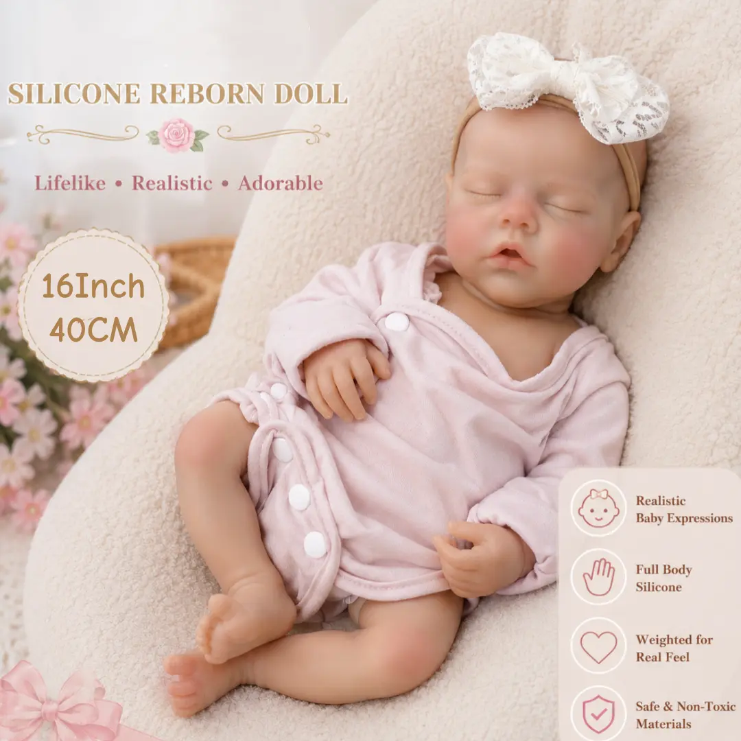 Otarddolls Silicone Reborn Doll 16Inches Soft Solid Silicone Girl Doll With Open Mouth Design Hand Painted Skin Flexible Washable Lifelike Rebirth Doll Cute Birthday Gifts