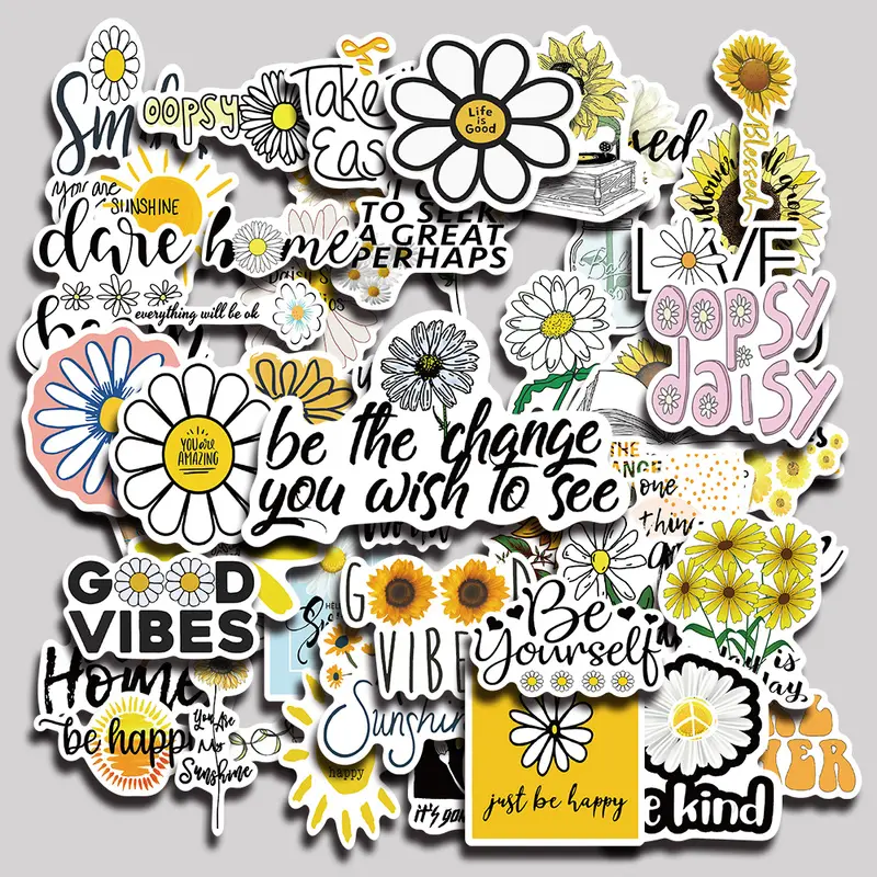 50PCS Daisy Aesthetic Vinyl Stickers Pack for Laptop Water Bottle Phone Case Skateboard Journal Scrapbook DIY Decoration