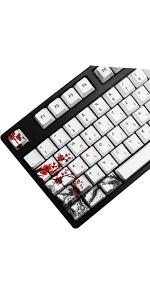 Plum Blossom Keycaps 71 Set for Gaming Mechanical Keyboard Custom PBT OEM Profile Japanese Font with Keycap Puller for Cherry MX 71/61 60 Percent Keyboard