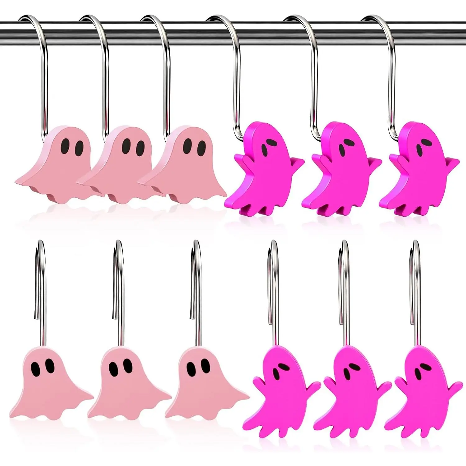 12 count  Halloween  Shower Curtain Hooks, Stainless Steel Decorative Shower Rings for Bathroom Decor Cute Spooky Halloween Curtain Hangers Rustproof for Bedroom Accessories Party