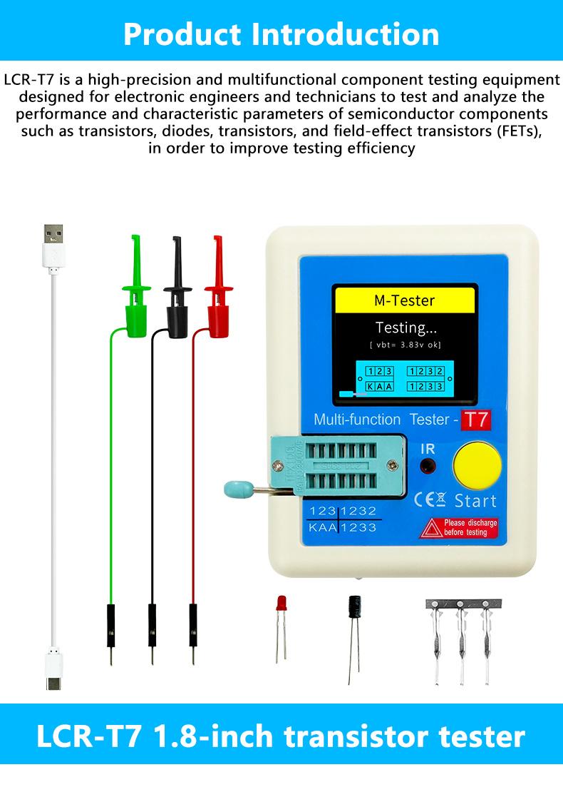Transistor tester with true-color screen, one-button testing of MOS, diodes, capacitors, and ESR; multi-functional multimeter. A must-have tool for electronics engineers.