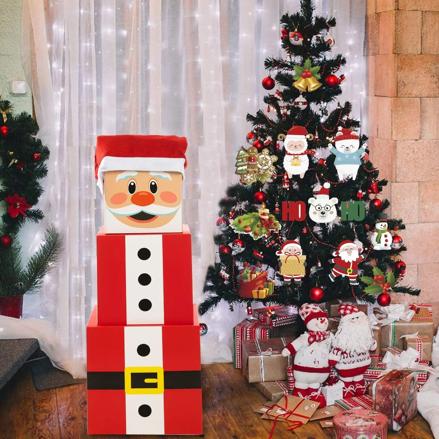 Christmas  Boxes with  for Presents, Large Santa Claus Stacking Boxes Christmas Eve Decorative Nesting Box Xmas Stackable  Storage Box Decorations for Party