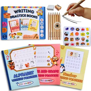 Workbooks  3-5 by SparkBright , ABC Letter Tracing, Number Writing, Line Shape Practice Books for   Readiness, Thick Triangular Pencils, Sharpener,  Stickers
