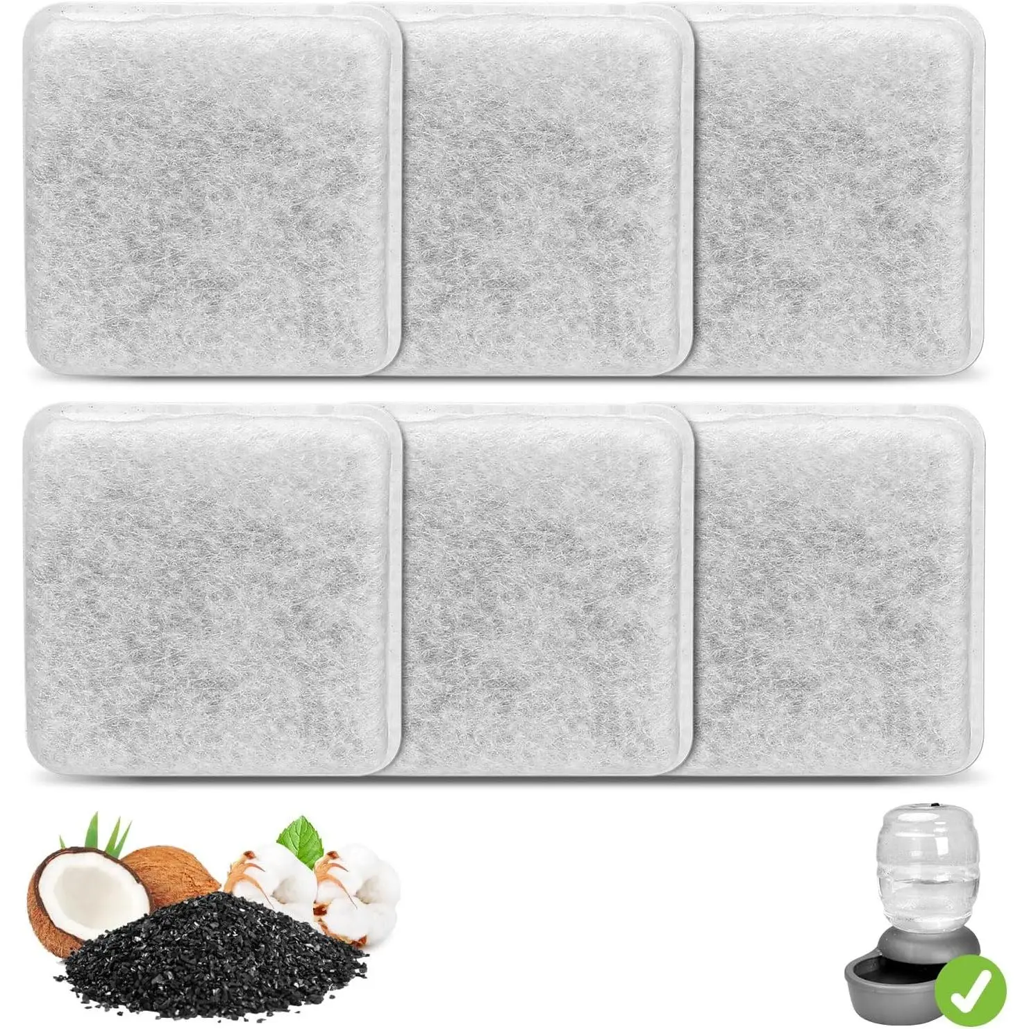 6 Pack Charcoal  Filters for 0.5/1/2.5/4 GAL Gravity Waterer,   Fountain Filters,  Water Dispenser Filters,  Fountain Filter , Control Chlorine and Odor