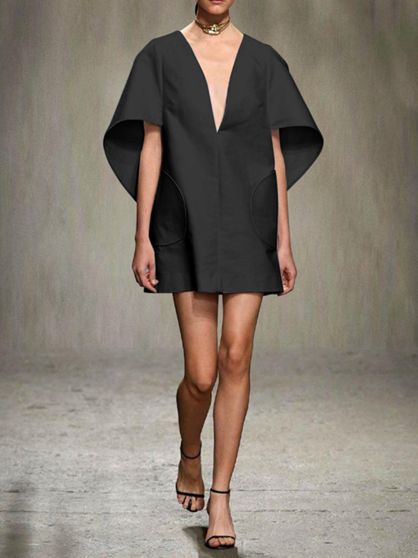 Women's Plain Dress, Casual Batwing Sleeve Dress for Summer, Fashion Chic Elegant Fit Women's Dress for Daily Wear, Womenswear, Dresses for Women, Lady Minimalist Formal Elegant Dress