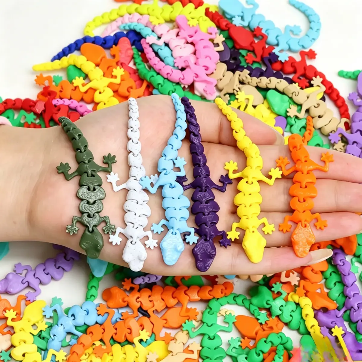 60 Pack 3D Printed Articulated Lizard Fidget Toys, Colorful Resin Sensory Toys Bulk, Mini Lizard Figures for Kids Birthday Party Favors Goodie Bag Stuffers Stress Relief