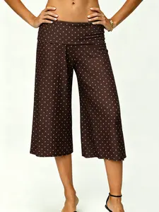 Women's Retro Polka Dot Capri Pants, Soft Stretchy Fabric, Loose Fit Seven-Eighths Wide Leg, Summer Casual Wear, Daily Comfortable