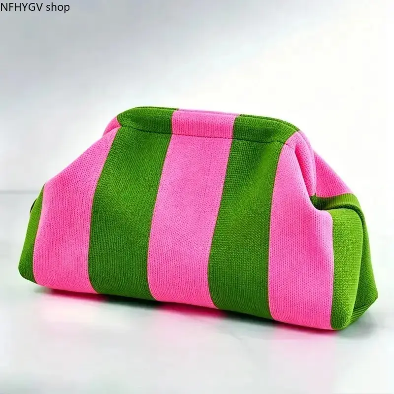 Women's Cute Striped Foldable Knit Bag, Large Capacity Trendy Pattern Tote Purse, Versatile Fashion Accessory For Beach Travel Daily Commute And Vacation Use