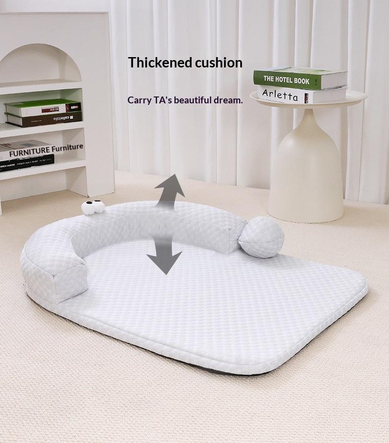 Cooling Cat Bed with Pillow, Breathable Ice Silk Pet Sofa for Indoor Cats, Orthopedic Support Dog Bed with Cute Cartoon Design, Washable Summer Pet Mat for Kitten Puppy