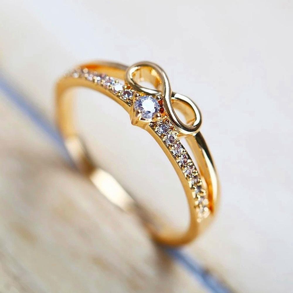 Japanese Agete Style Infinity 8-Shape Ring | Rose Gold Plated CZ Engagement Wedding Band