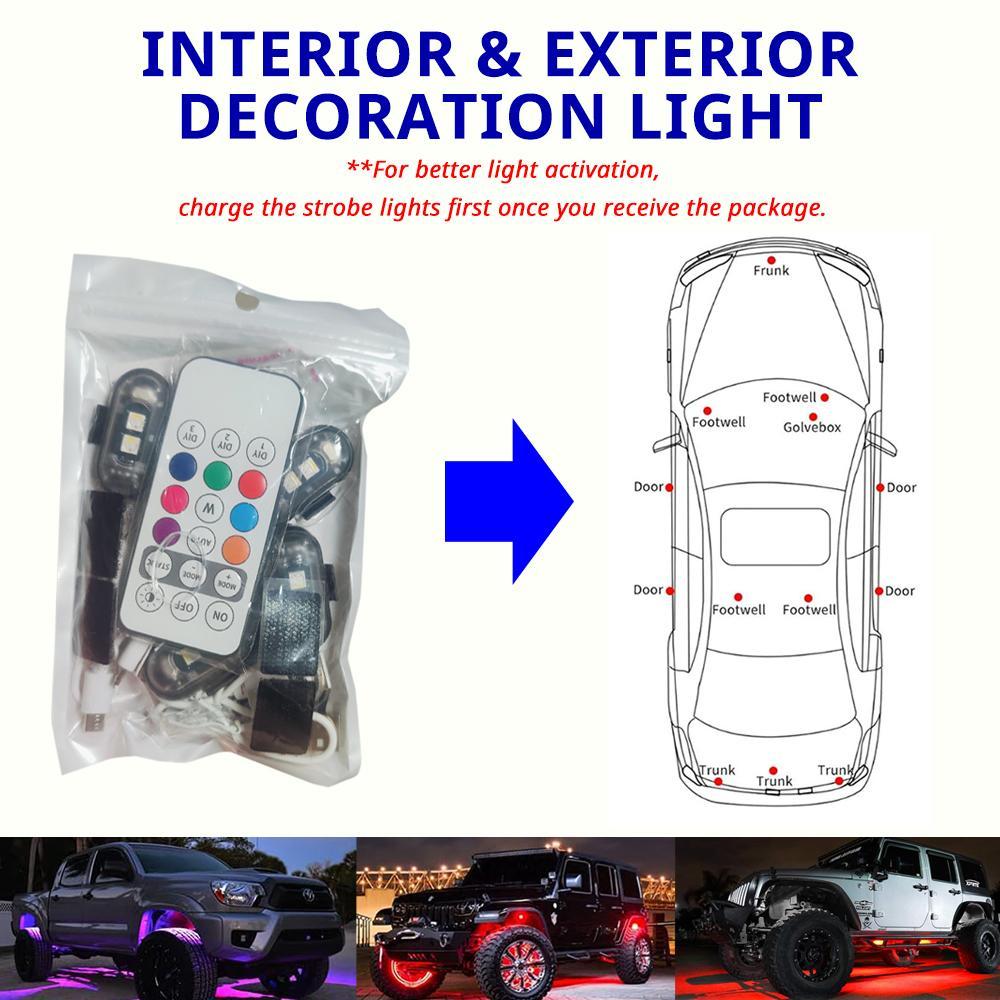 Magnetic RGB LED Strobe Light, Wireless Remote Control Car Light, Led Car Ambient Light, Waterproof LED Light for Car, Motorcycle, Bike, Camping, Truck, Boat, Night Warning Light Footwell lights Valentine's Day Father's Day Gift for Him Her Dad