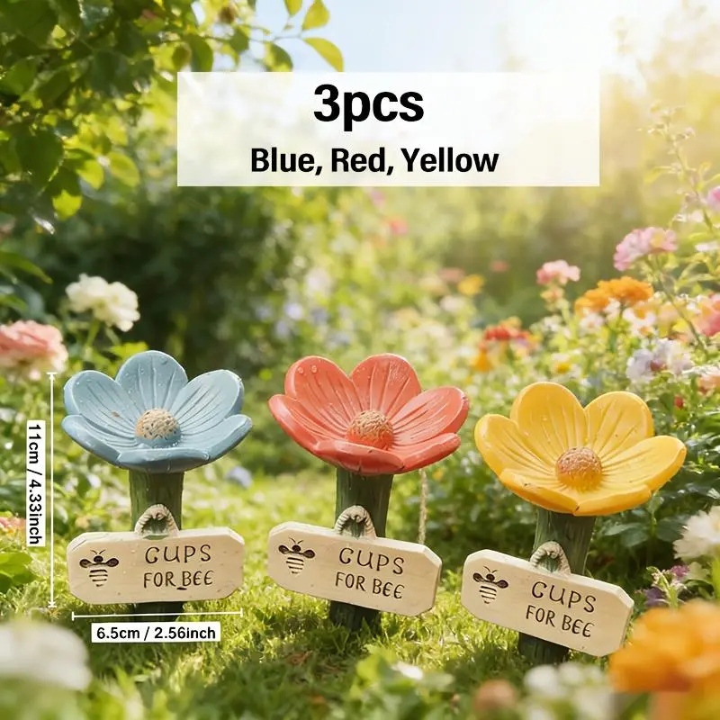 3 Pack Flower Ceramic Bee Water Feeder, Hanging Garden Water Station for Bees Butterflies Hummingbirds