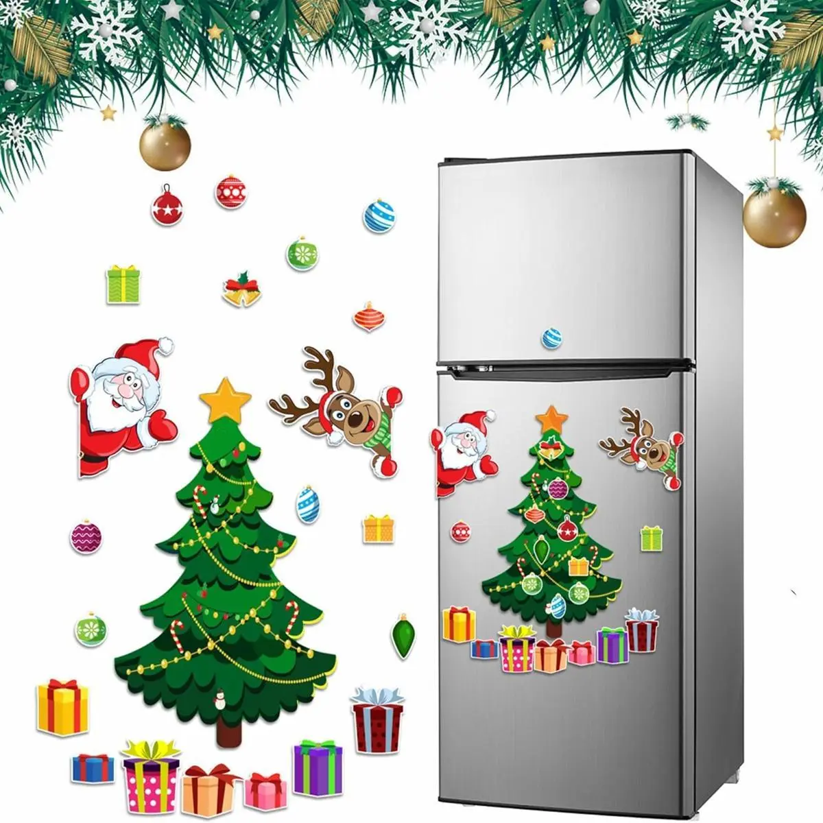 2026 Christmas Magnetic Sticker Set, Durable Fridge Metal Door Decor Ornaments, Easy to Use & Remove for Magnetic Surfaces
