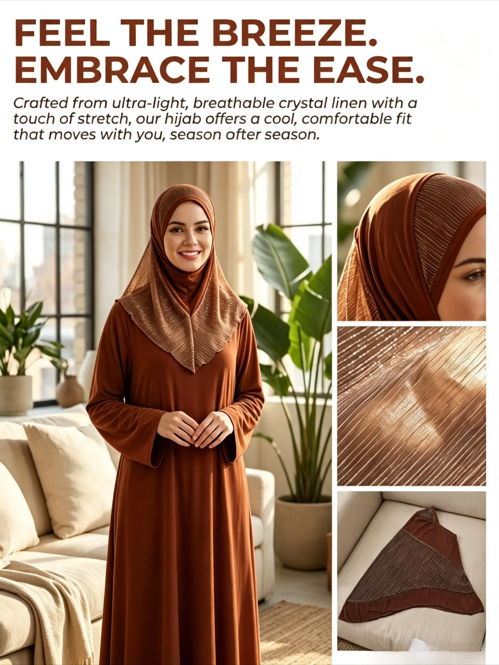 Muslim Crystal Hemp Gold Thread Headscarf, Elegant One-Piece Fashionable Modest Hijab, Women's Fashion Large Hat Accessory, Stylish, Chic, Fit and Comfortable