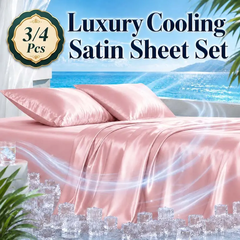 3/4pcs Satin Sheet Set, Cool Touch Feeling, Soft & Breathable, Long Lasting, 14''Deep Pocket Children Fitted Sheet, 360° All-Round Wrap, Suitable for Hot And Struggle to Fall Asleep, Machine Washable-Kids Bedding Sets, Hallween Room Decor