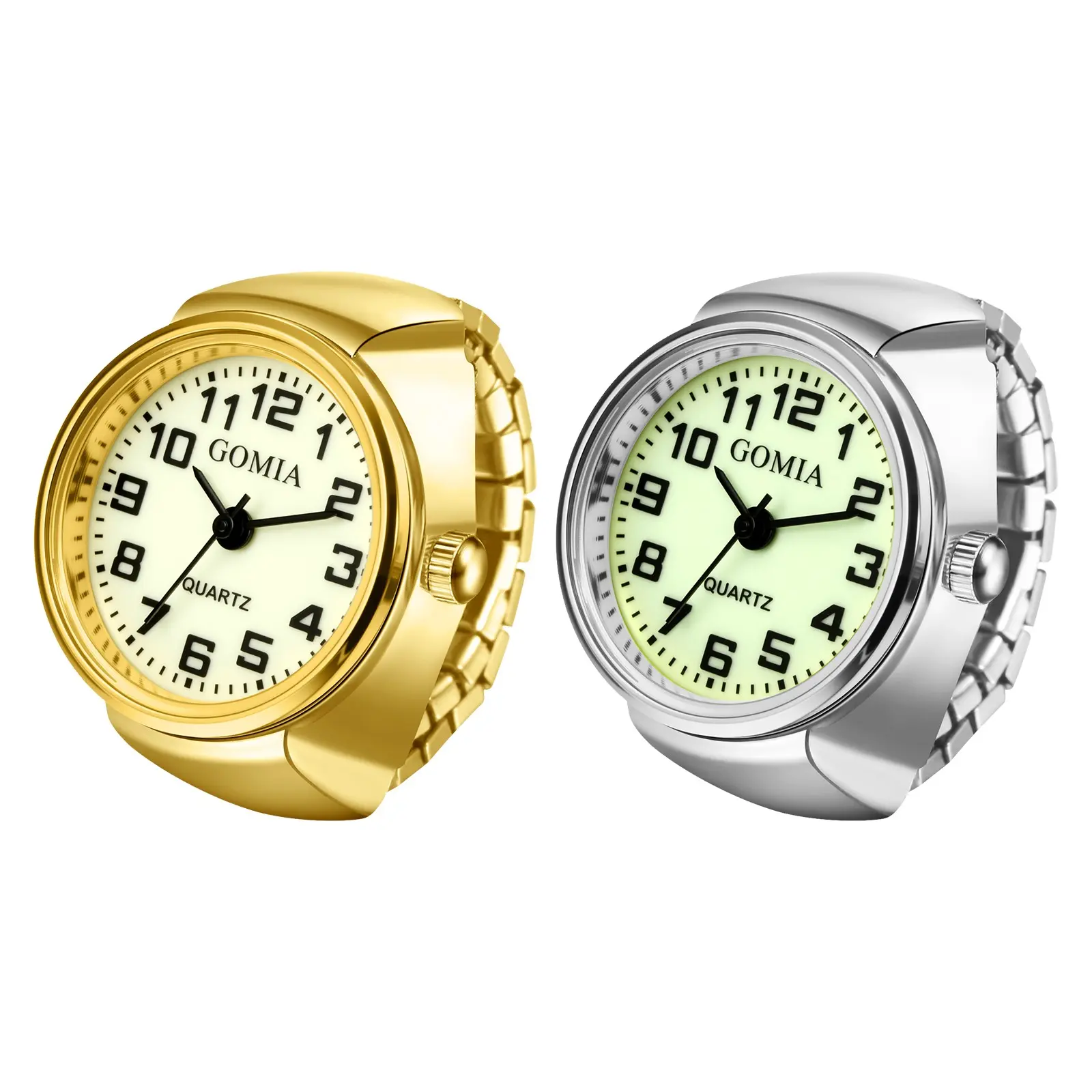 Women's Stainless Steel Quartz Finger Ring Watch - Adjustable Stretch Band, Arabic Numerals, Adjustable Fit Quartz Watches, Light-Up Accessory Quartz Watches