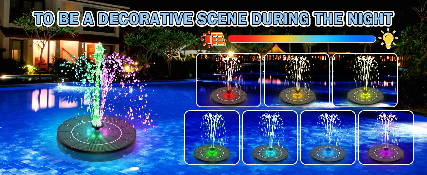 Solar Water Fountain, 2026 Upgrade 3.5W Solar Bird Bath Fountain Pump with Color LED Lights, 7 Nozzles & 4 Fixed Rods for Garden, Patio, Pond, Pool, Fish Tank, Outdoor Water Feature