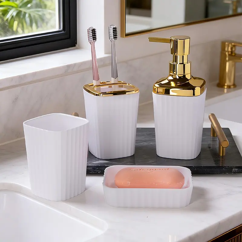 Bathroom 4-Piece Set, Simple and Stylish Storage, and Colors, Soap Holder, Toothbrush Cup, Liquid Measuring Cup, Partitioned Mouthwash Cup