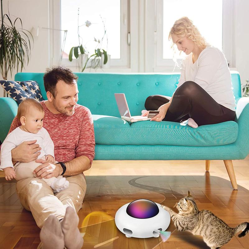 Automatic Interactive Cat Toy, Moving Feather UFO Toy for Indoor Cats, Helps Burn Energy, Reduce Boredom & Prevent Destructive Behavior, USB Rechargeable