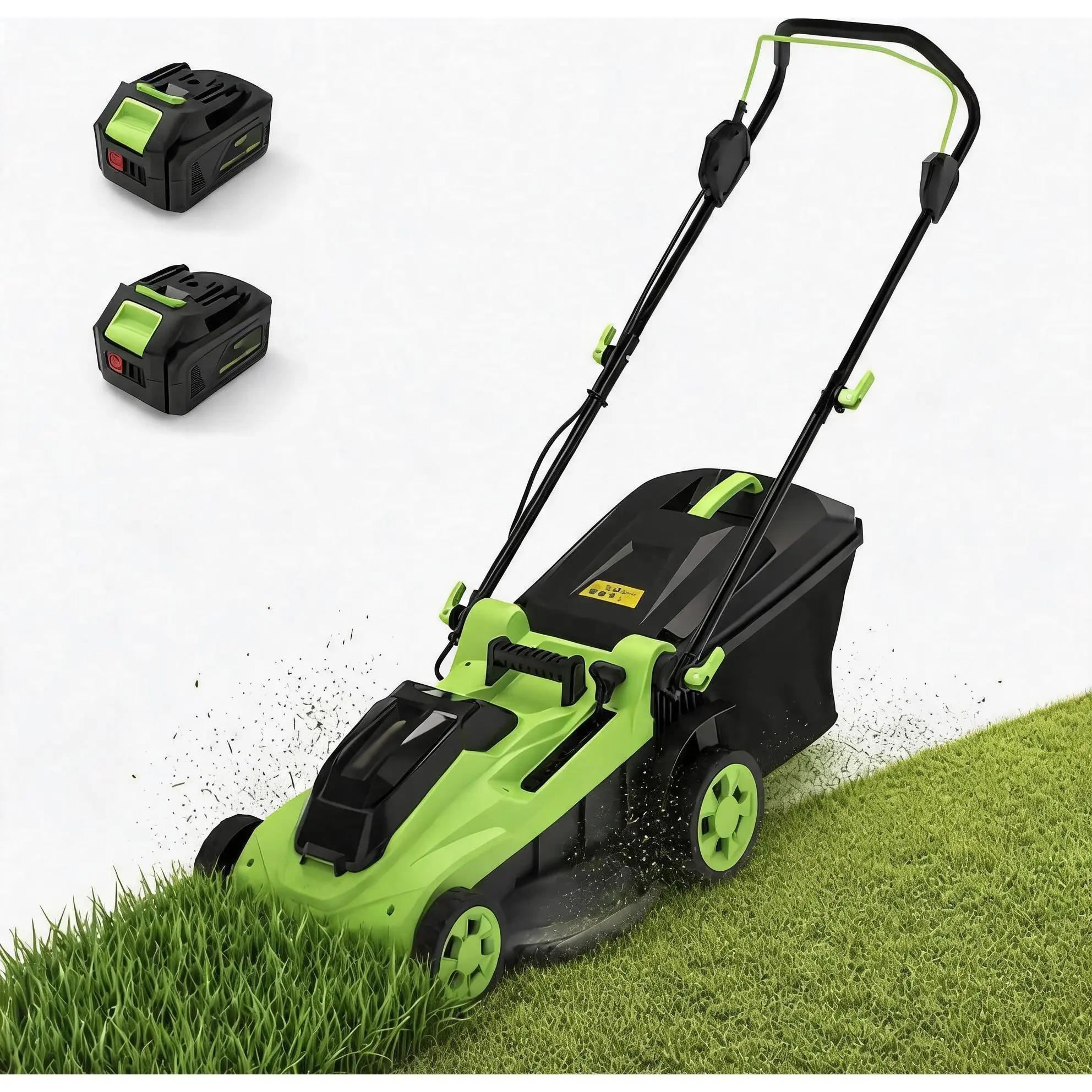 Cordless Lawn Mower, 17-Inch Battery Powered Electric Push Mower, 2-in-1 Mulching & Bagging, 6 Cutting Heights, 40L Grass Bag, Lightweight Walk-Behind Mower for Small to Medium Yards, Green
