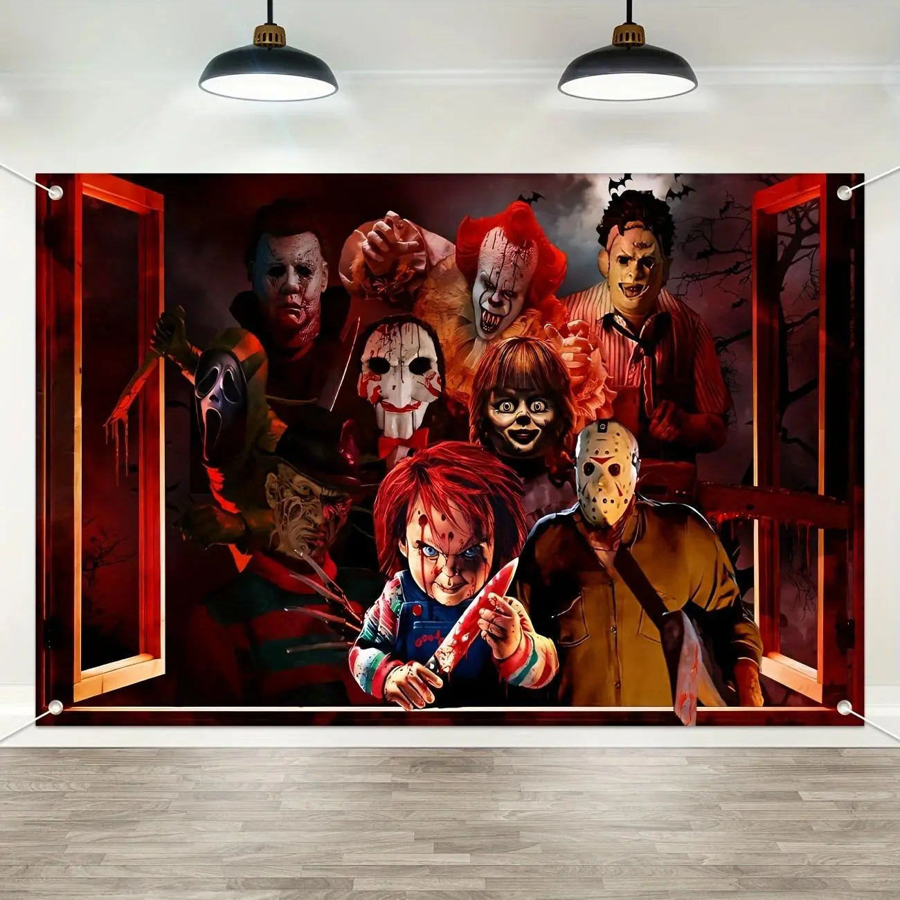 Outdoor Event Decor Halloween Horror Backdrop Banner Decorations, Fabric Scary Birthday Party Supplies Halloween Wall Window Poster Clings Covers De