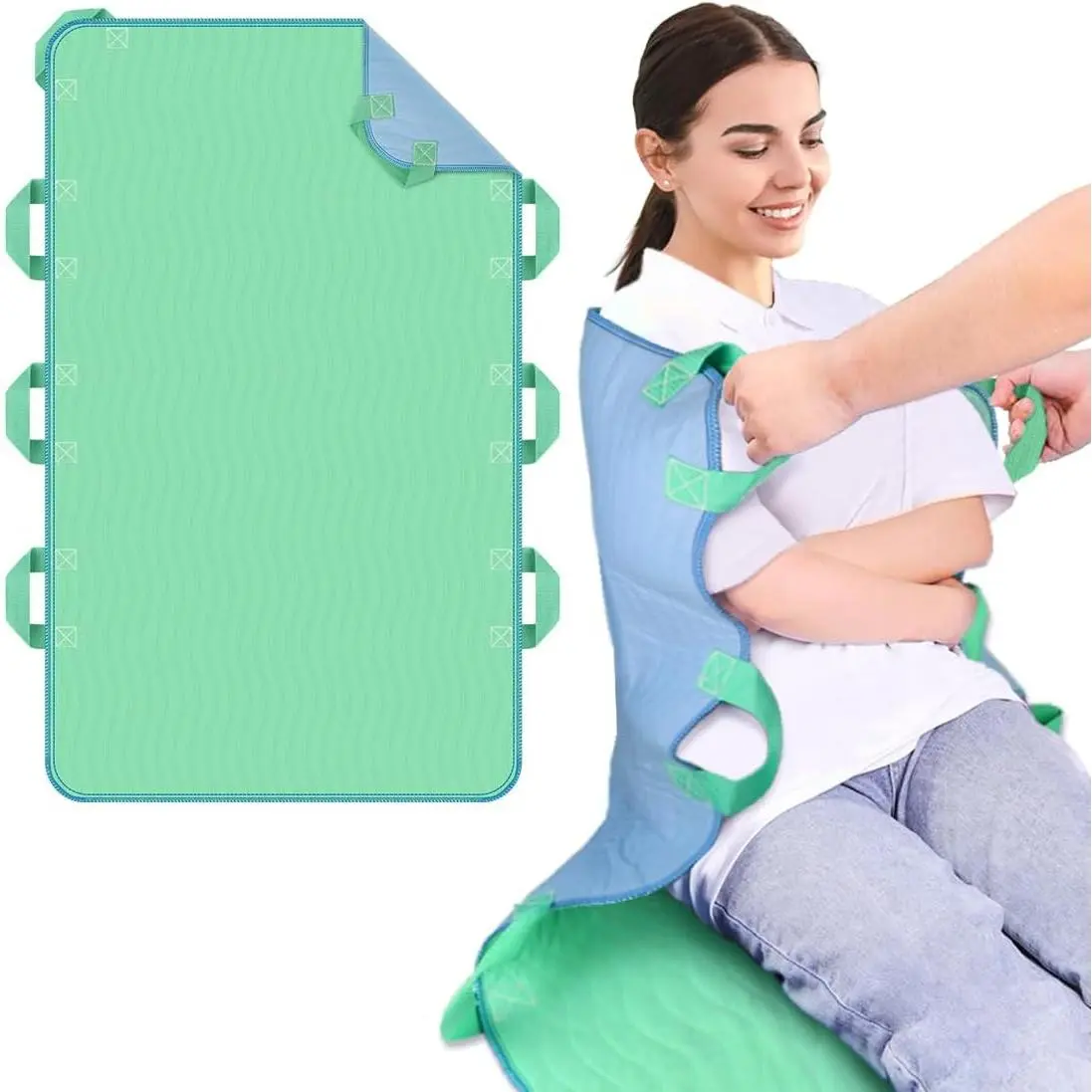 34"x52" Positioning Bed Pad with Reinforced Handles, 2 Pack Waterproof & Reusable Incontinence Pads for Turning, Lifting and Repositioning, Patients/Elderly Moving Pad for Home & Hospital