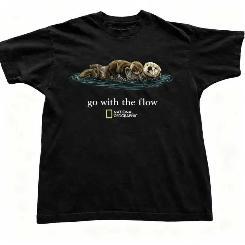 Otter Go With The Flow Graphic T-Shirt Unisex Vintage Style Animal Lover Gift Cute Sea Otter Tee Nature Inspired ShirtTrailZen versatile weekend casual wear classic graphic tee crewneck