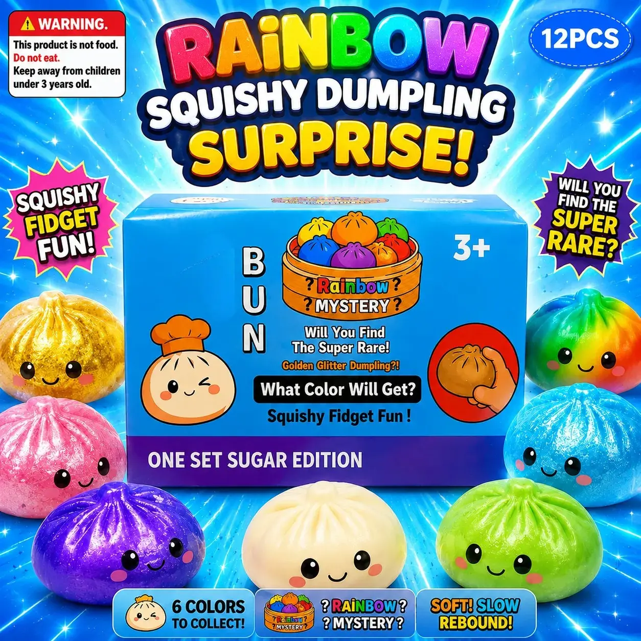 Rare Limited Edition Mystery Blind Box Set with Sparkly Dumpling & Baozi Squishies, Soft Slow Rebound Tension-Relief Squeeze Fidget Toy, Cute Holiday Exchange Souvenir, Minimalist Tabletop Calming Decor, Aesthetic Unboxing Decompression Party Favor