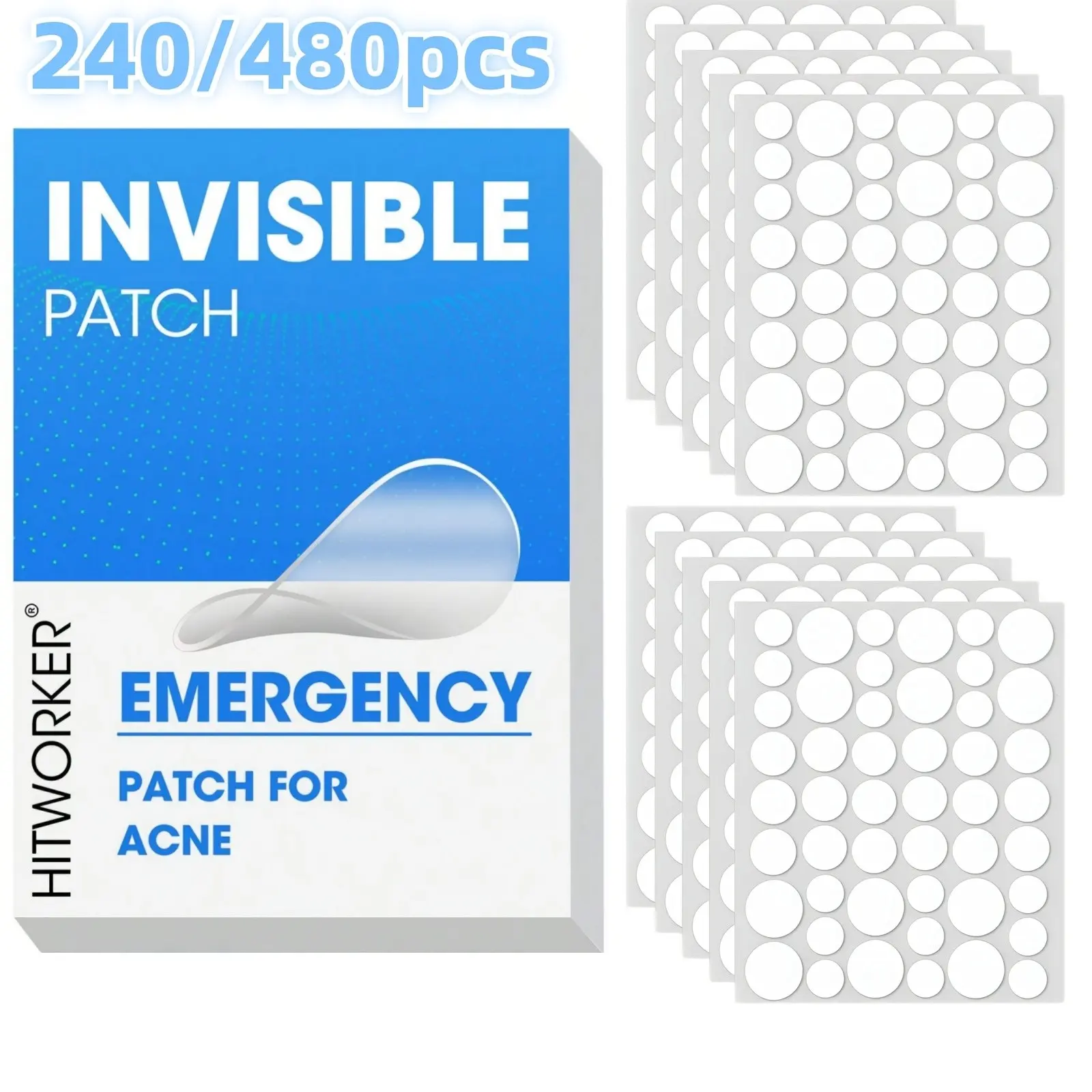 240/480pcs Invisible Waterproof Acne Patches, Seamless Spot Cover for Light Skin, Long-Lasting, Breathable, Natural Look