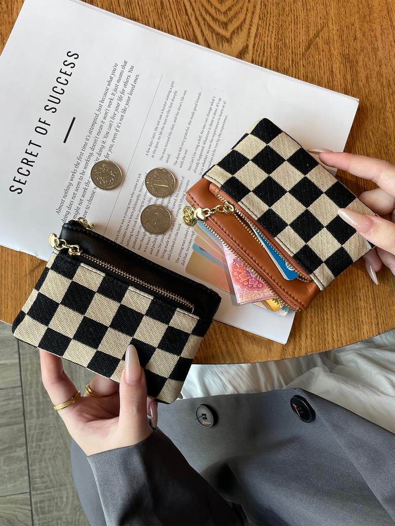 Women's Checked Pattern Zipper Wallet, Fashionable Plaid Pattern Card Holder, Casual Versatile Wallet for Daily Use, Credit Card Organizer