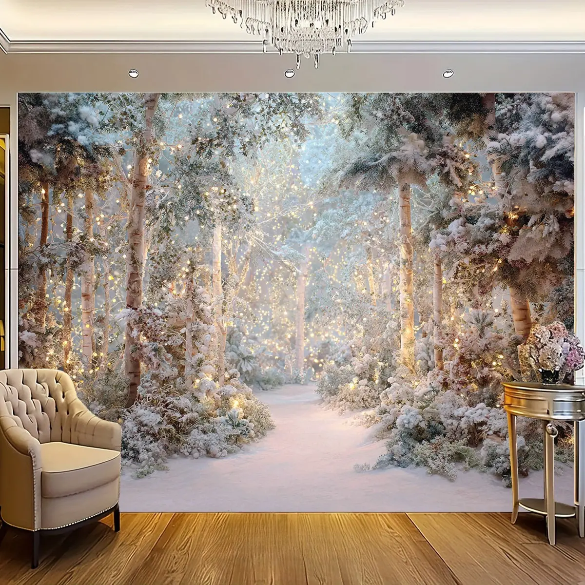 Winter Wonderland Snow Forest Twinkling Print Tapestry - Multi-Size 160x70in Lightweight Foldable Polyester Home Decor, Room Backdrop for Holiday Events, Indoor-Outdoor Photography, Baby Shower