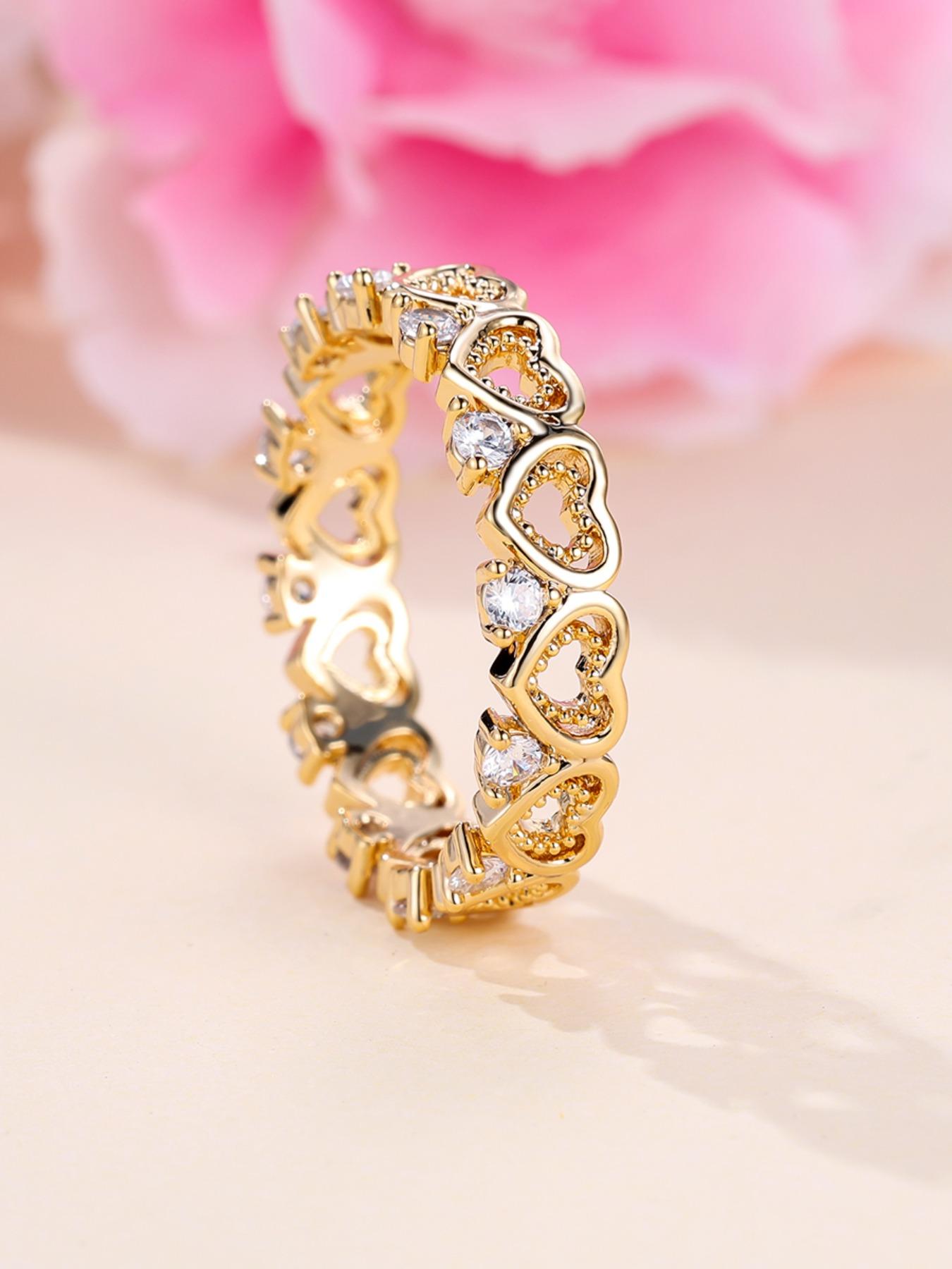 1 Piece Fashion Heart Shaped Engagement Ring, Heart Cluster Ring, Elegant Copper Jewelry for Women, Girl's Temperament All-match Accessory, Gifts for Wife, Heart Design Ring