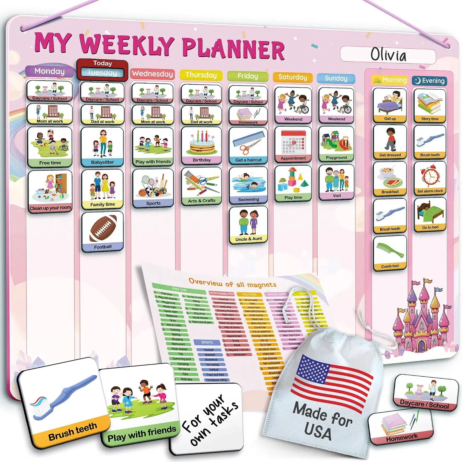 Visual Schedule for  - 2-in-1 Weekly + Daily Schedule -  Schedule with 188  and  Backing - Chore Chart  - Routine Chart for , ,  -